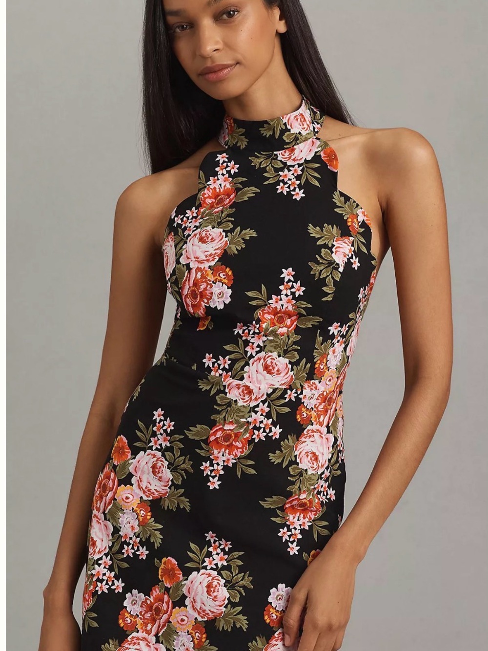 Anthropologie Halter Scalloped Mini Dress